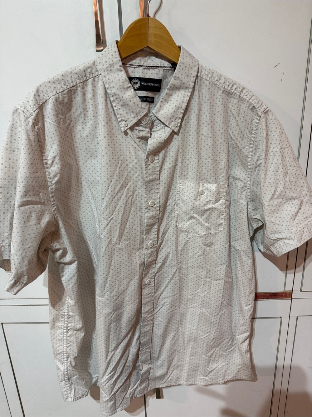 Weatherproof Men's Short-Sleeve Button-Down Shirt - Light Beige Micro Dot
